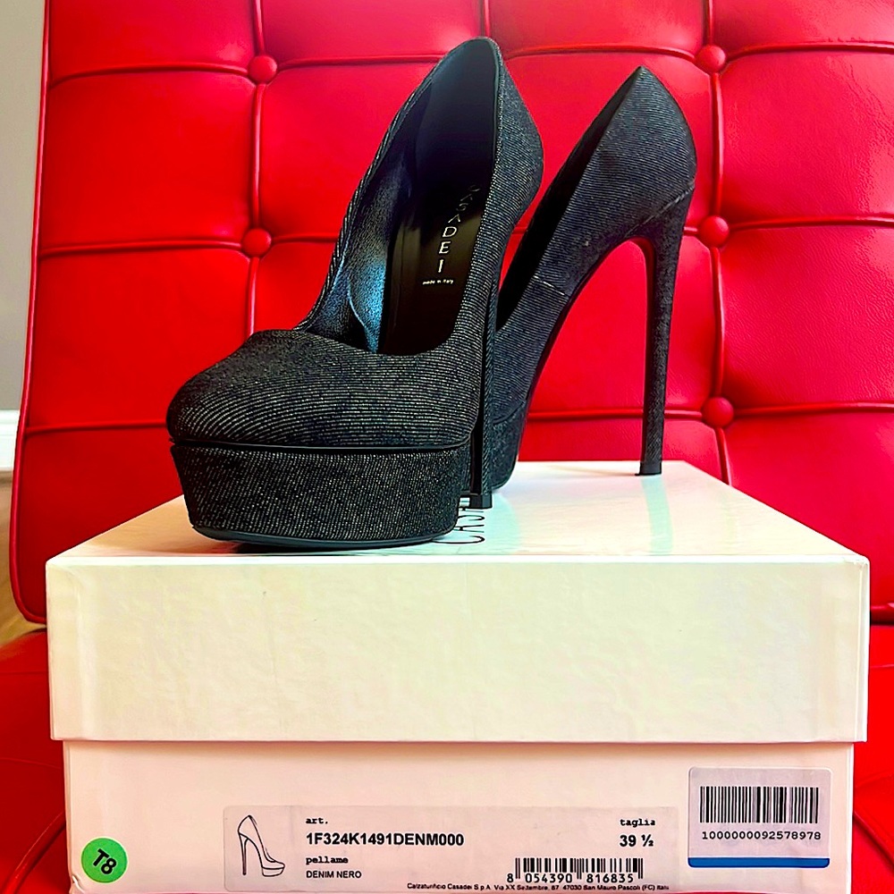 Denim platform Casadei pumps